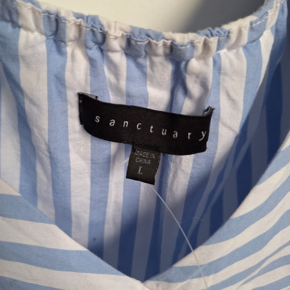 Sanctuary Blue Stripe Ruffle Crossover Pirate Shirt Top Blouse - Size  L - Picture 4 of 10